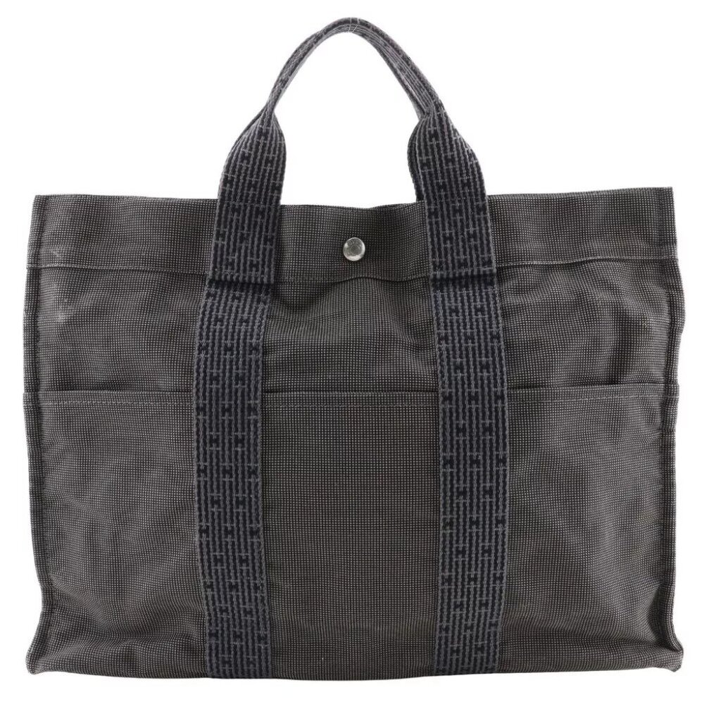 HERMES Herline ToteMM Handbag gray Nylon canvas unisex - Picture 1 of 9